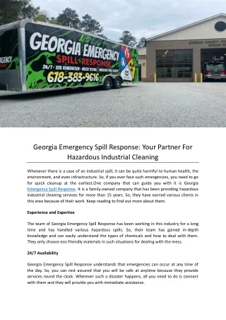 Georgia Emergency Spill Response: Your Partner For Hazardous Industrial Cleaning