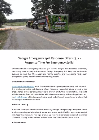 Georgia Emergency Spill Response Offers Quick Response Time For Emergency Spills!
