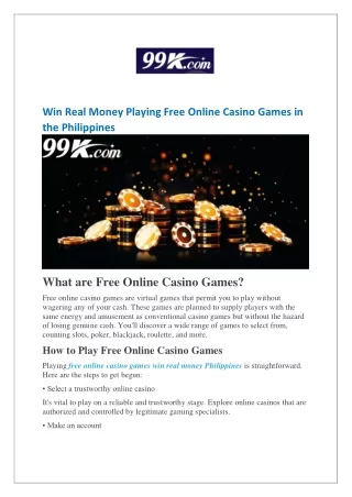 Win Real Money Playing Free Online Casino Games in the Philippines