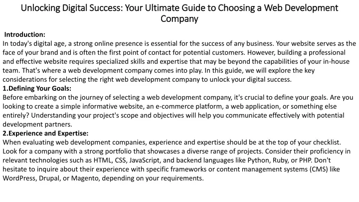 unlocking digital success your ultimate guide to choosing a web development company