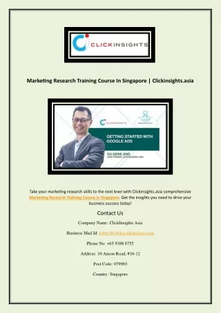 Marketing Research Training Course In Singapore