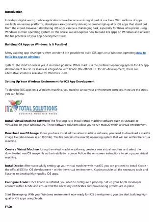 Windows Unleashed: Developing High-Quality iOS Apps