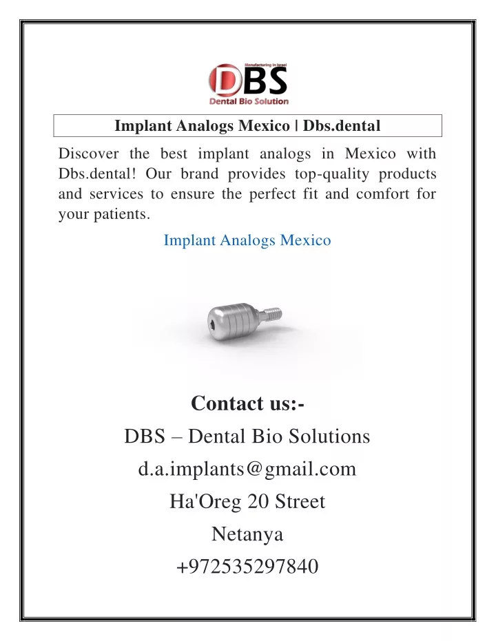 implant analogs mexico dbs dental