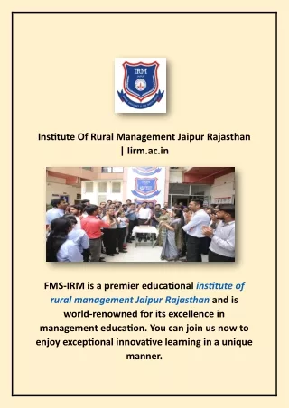 Institute Of Rural Management Jaipur Rajasthan | Iirm.ac.in