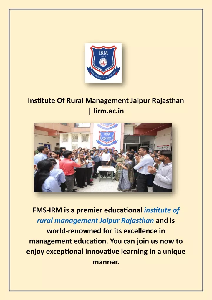institute of rural management jaipur rajasthan
