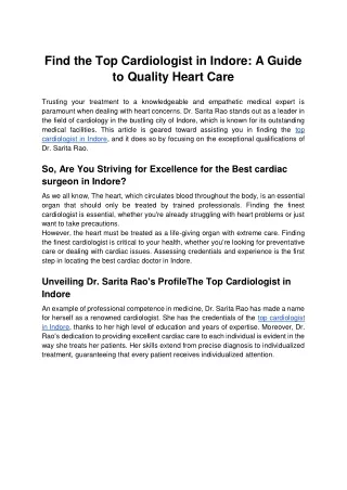 Find the Top Cardiologist in Indore_ A Guide to Quality Heart Care