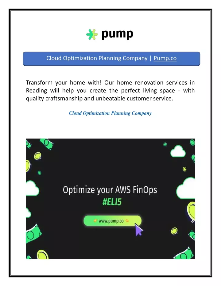 cloud optimization planning company pump co
