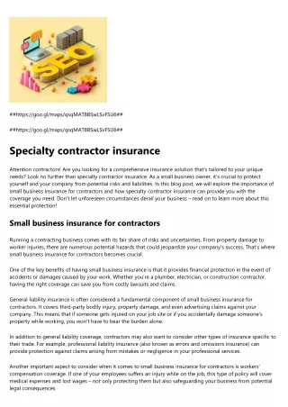Specialty contractor insurance