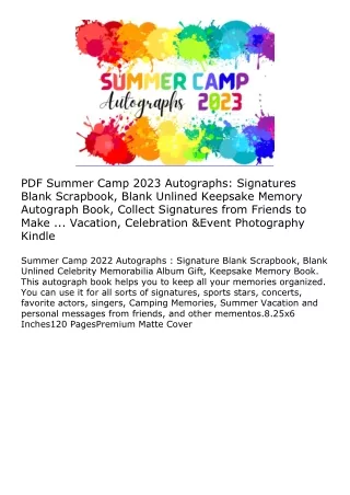PDF Summer Camp 2023 Autographs: Signatures Blank Scrapbook, Blank Unlined Keeps