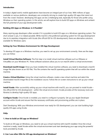 Windows Unleashed: Developing High-Quality iOS Apps