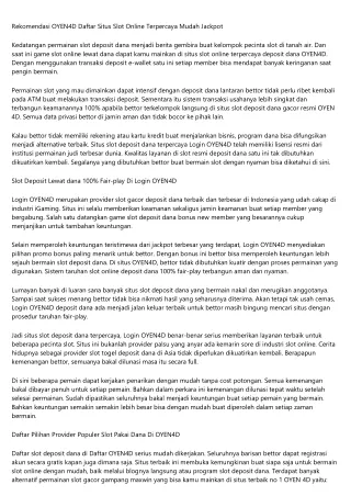 Situs Oyen4d dengan deposit terjangkau? Bisa meminimalisir keuangan anda