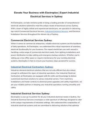 Elevate Your Business with Electroplex _ Expert Industrial Electrical Services in Sydney