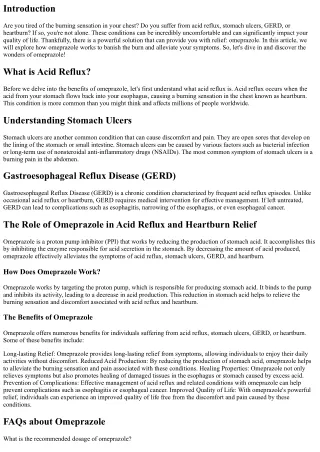 Banishing the Burn: Omeprazole's Powerful Relief for Acid Reflux and Heartburn