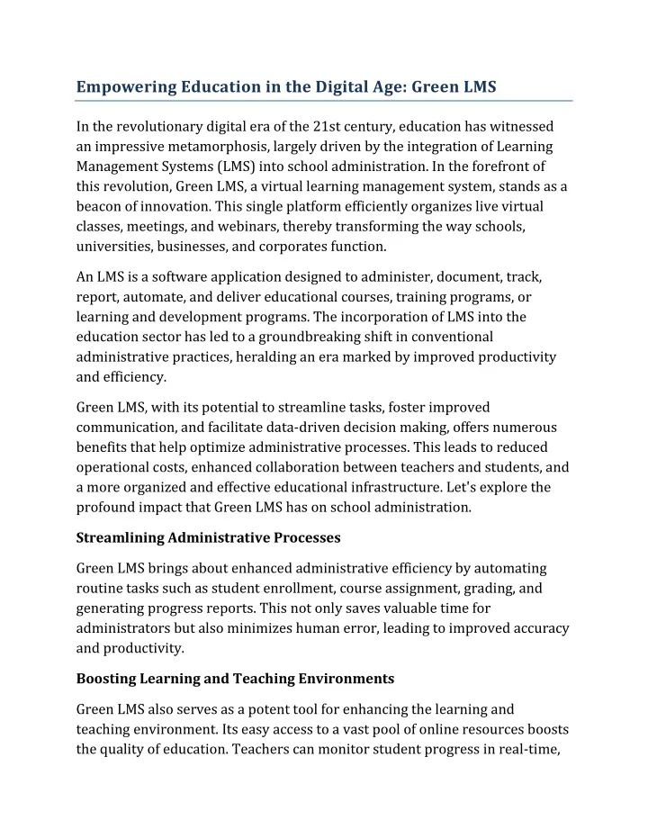 empowering education in the digital age green lms