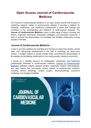 Open Access Journal of Cardiovascular Medicine