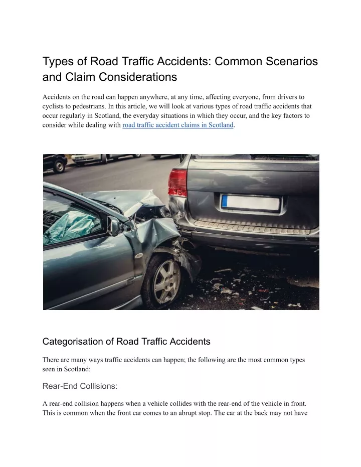 types of road traffic accidents common scenarios