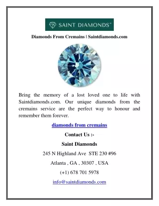 Diamonds From Cremains  Saintdiamonds