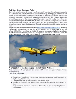 spirit airlines baggage policy spirit airlines