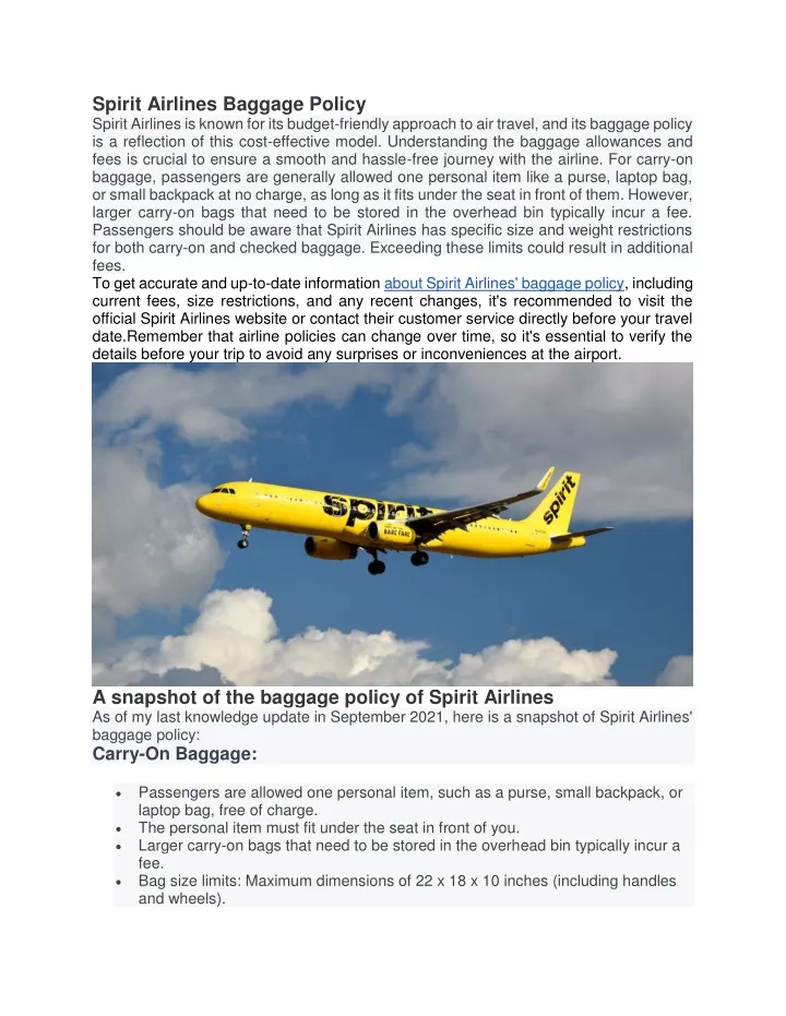 spirit airlines baggage policy spirit airlines