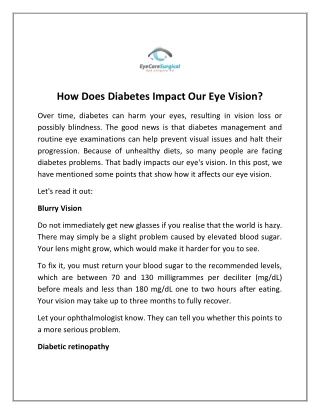 How does diabetes impact our eye vision