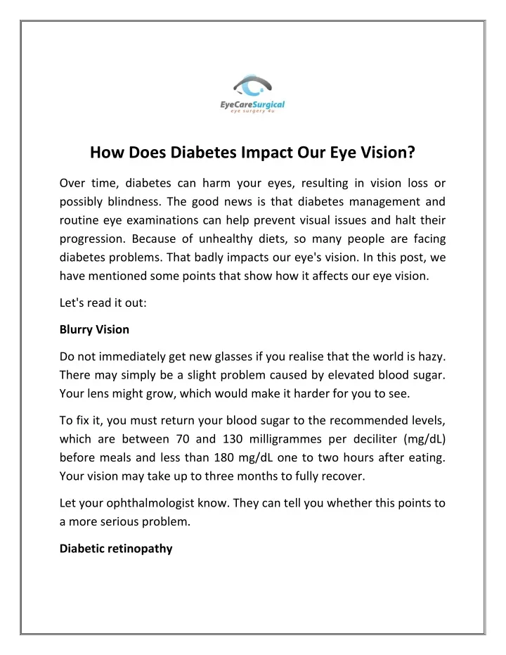 how does diabetes impact our eye vision