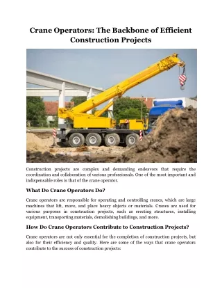 Crane Operators The Backbone of Efficient Construction Projects