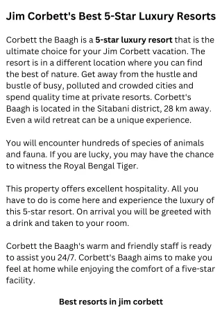 Jim Corbett's Best 5-Star Luxury Resorts