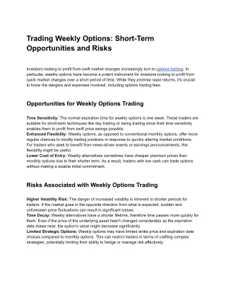 Trading Weekly Options: Short-Term Opportunities and Risks
