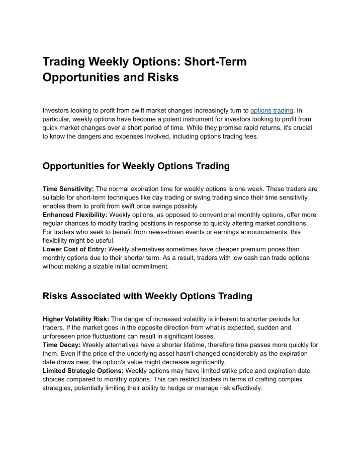 trading weekly options short term opportunities