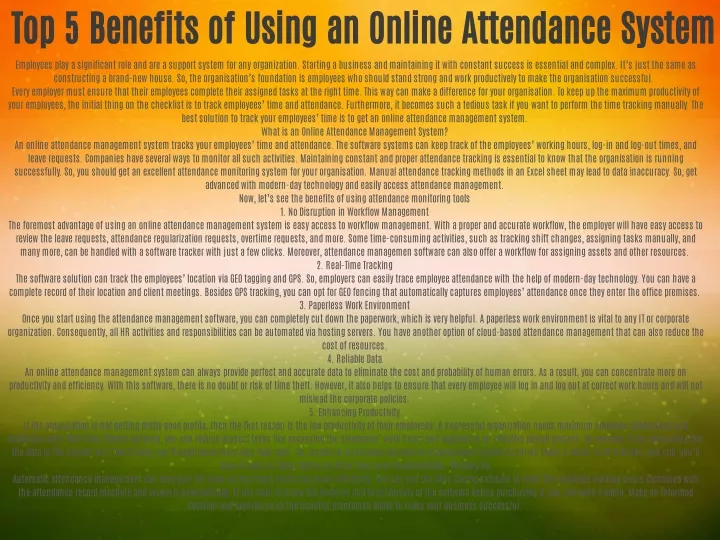 top 5 benefits of using an online attendance