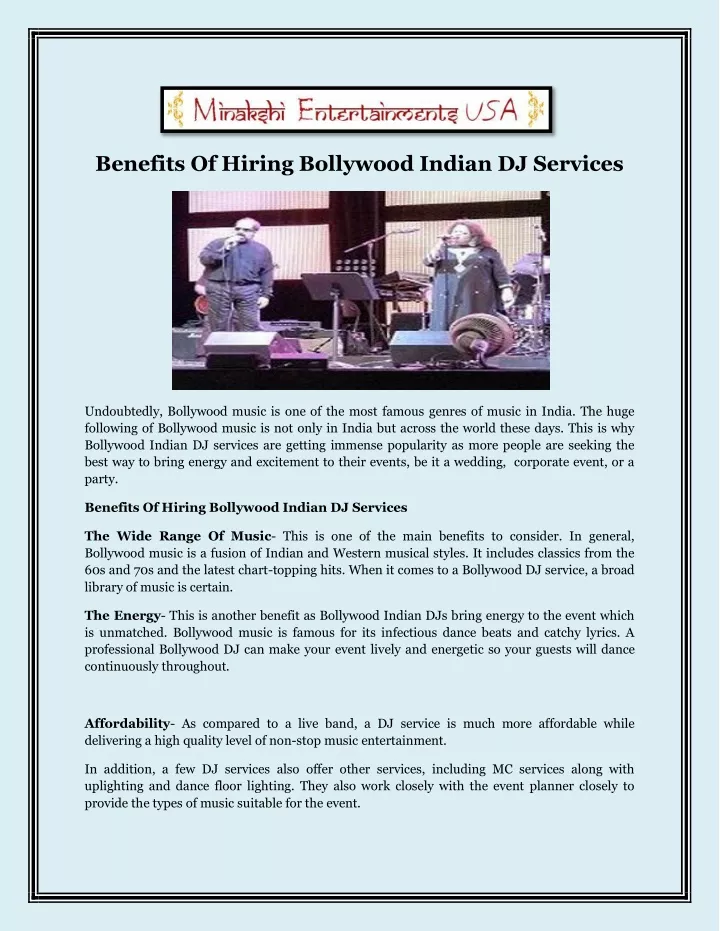 benefits of hiring bollywood indian dj services