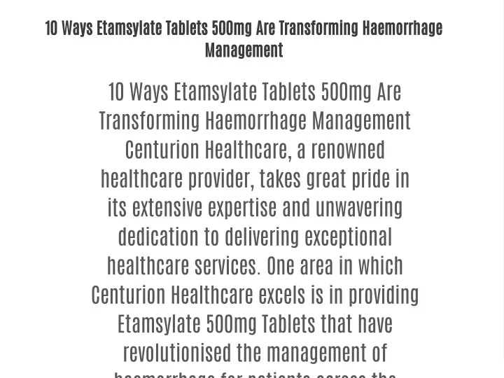 10 ways etamsylate tablets 500mg are transforming