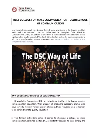 Best College for Mass Communication - The Delhi School of Communication