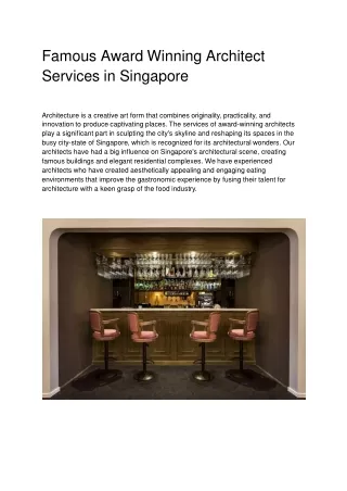 Famous Award Winning Architect Services in Singapore