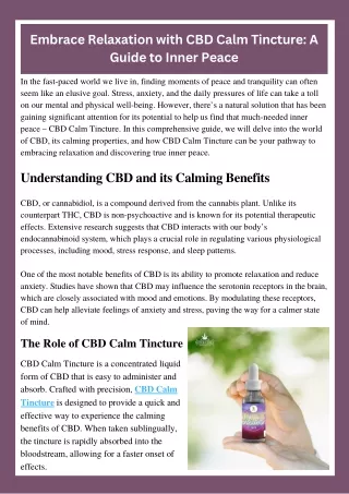 Embrace Relaxation with CBD Calm Tincture: A Guide to Inner Peace