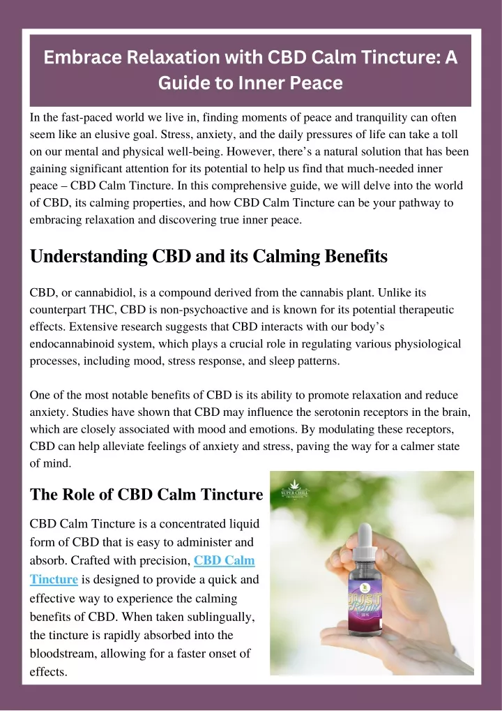 embrace relaxation with cbd calm tincture a guide