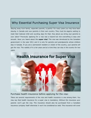 Why Essential Purchasing Super Visa Insurance