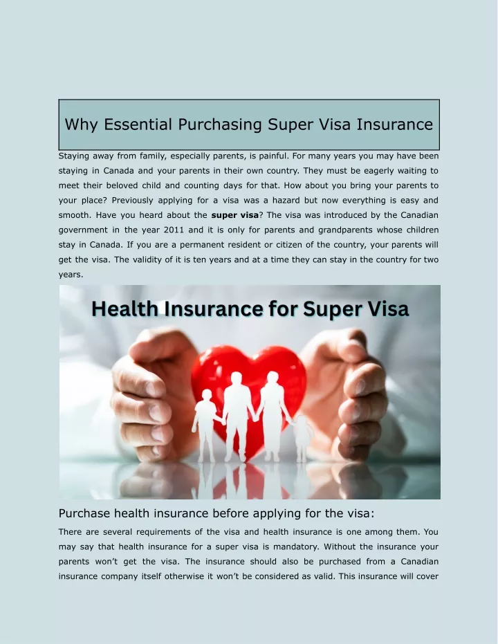 why essential purchasing super visa insurance