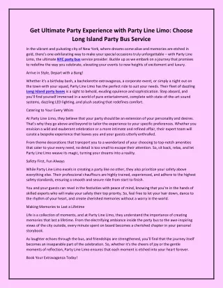 Get Ultimate Party Experience with Party Line Limo - Choose Long Island Party Bus Service