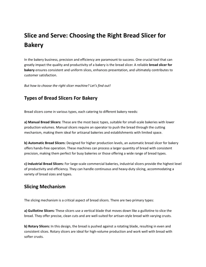 slice and serve choosing the right bread slicer