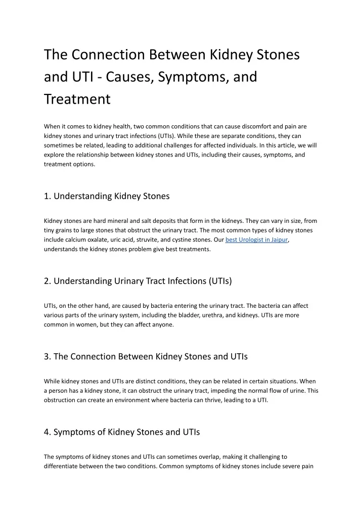 the connection between kidney stones