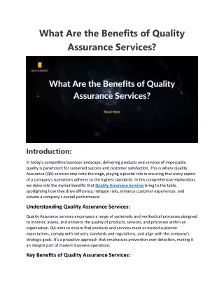 what are the benefits of quality assurance