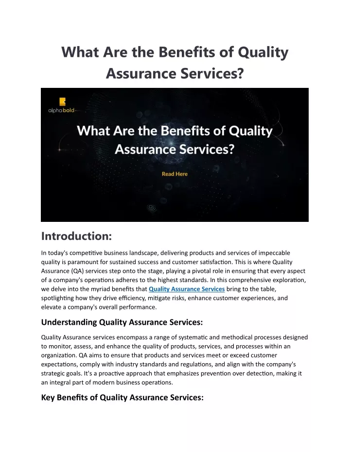 what are the benefits of quality assurance