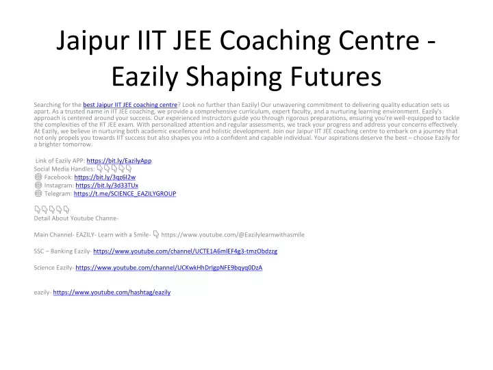 jaipur iit jee coaching centre eazily shaping futures