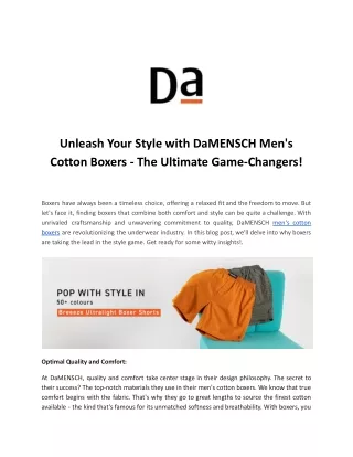 Unleash Your Style with DaMENSCH Men's Cotton Boxers - The Ultimate Game-Changers
