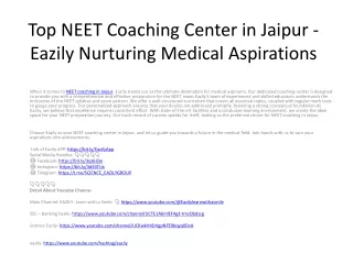 Top NEET Coaching Center in Jaipur Eazily Nurturing Medical Aspirations