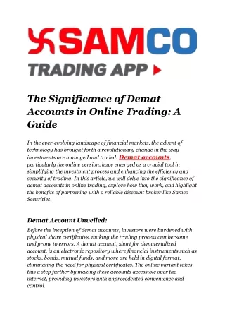 the significance of demat accounts in online