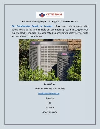 Air Conditioning Repair In Langley | Veteranhvac.ca