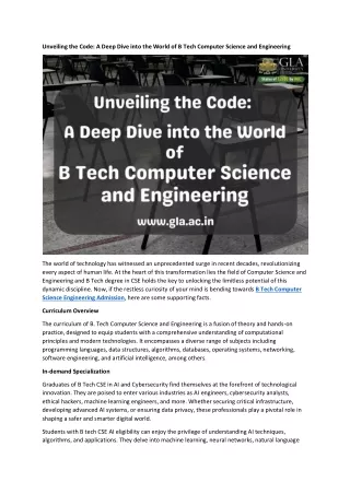 Unveiling the Code A Deep Dive into the World of B. Tech Computer Science and Engineering