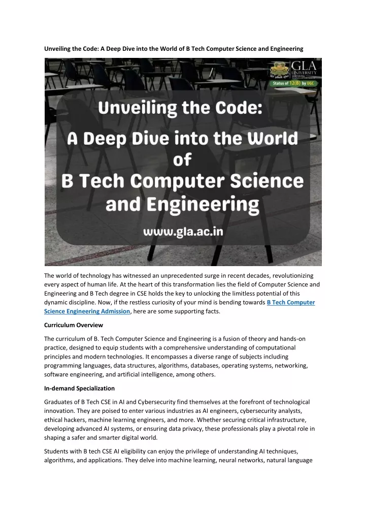 PPT - Unveiling the Code A Deep Dive into the World of B. Tech Computer 